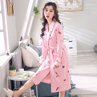 Japanese-style women's spring and autumn pure cotton long-sleeved, sexy and cute, large-sized mid-length autumn bathrobe for women, loose yukata thumbnail 7