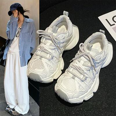 6cm厚底老爹鞋女2025新款秋季百搭休闲运动鞋小个子增高小白鞋子