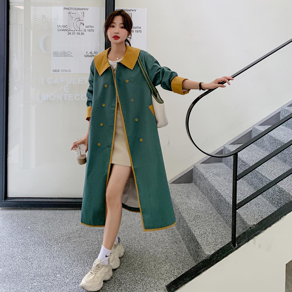 绿色风衣外套女春季2025新款韩版小个子中长款气质休闲薄款大衣潮