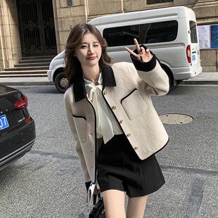 米白色小香风双面羊绒大衣春秋女2025新款小个子名媛气质短款外套