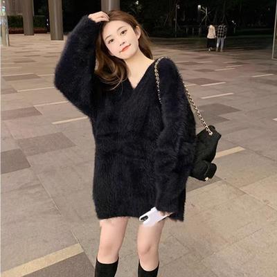 高级感慵懒软糯v领马海毛毛衣女秋冬加厚宽松套头纯欲针织衫上衣