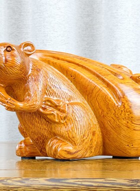 花梨木雕老鼠摆件实木布袋鼠