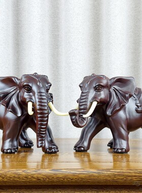 黑檀木雕大象摆件一对实木