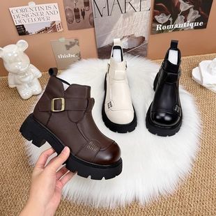 欧货勃肯厚底加绒马丁靴女2025冬季新款防寒舒适软底不累脚小短靴