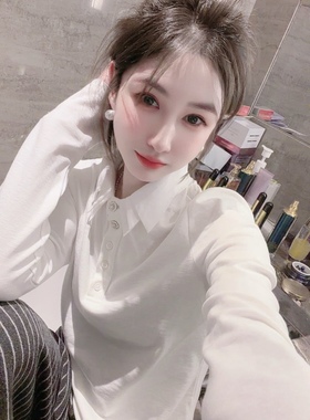 欧洲站2025冬季新款polo领拼接纽扣衬衫女时尚洋气百搭套头上衣潮