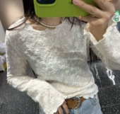 女时尚 拼接木耳边提花蕾丝衫 洋气百搭套头上衣 新款 欧洲站2025冬季