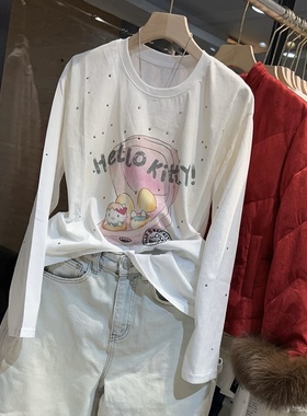 欧洲站2025冬季新款字母卡通印花烫钻t恤女时尚洋气百搭套头上衣