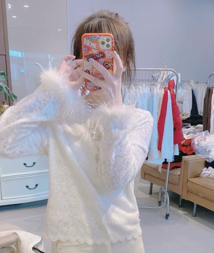 2025冬季新款拼接毛毛袖重工提花蕾丝衫女时尚洋气百搭圆领上衣潮