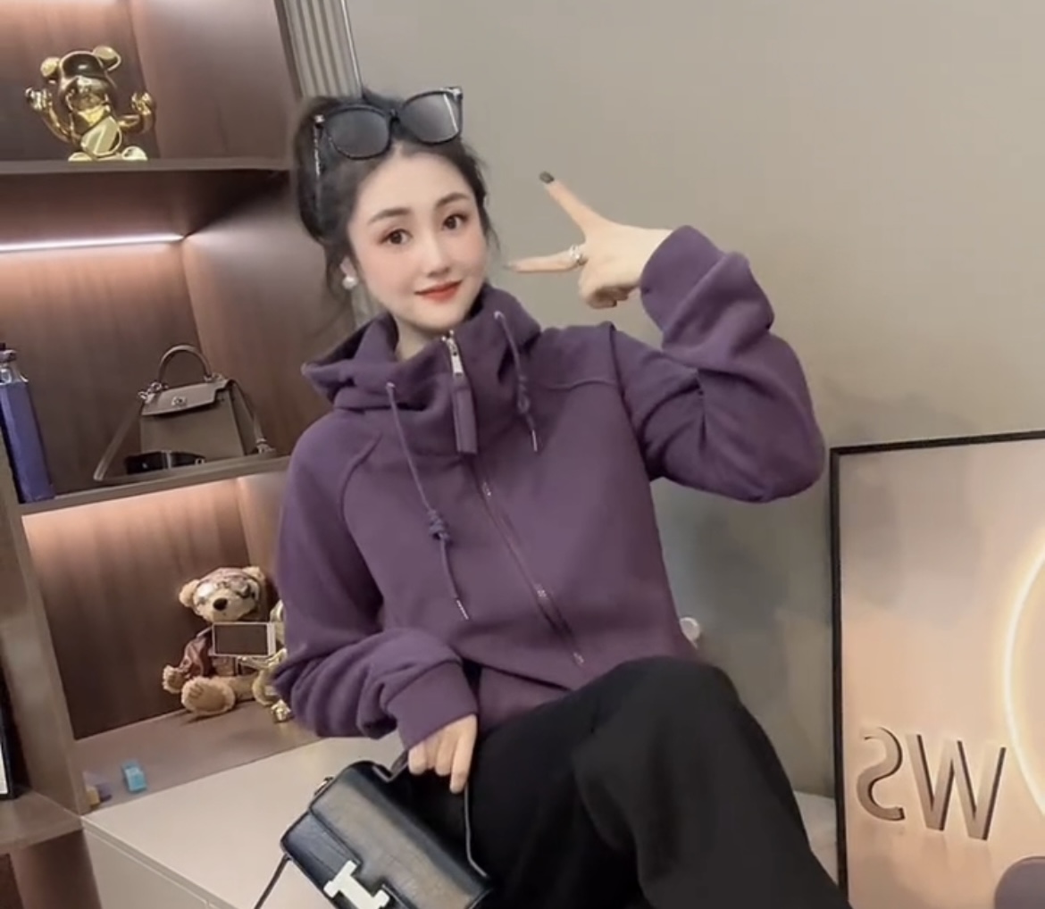欧洲站2025秋季新款加绒连帽外套女时尚洋气百搭拼接拉链开衫上衣