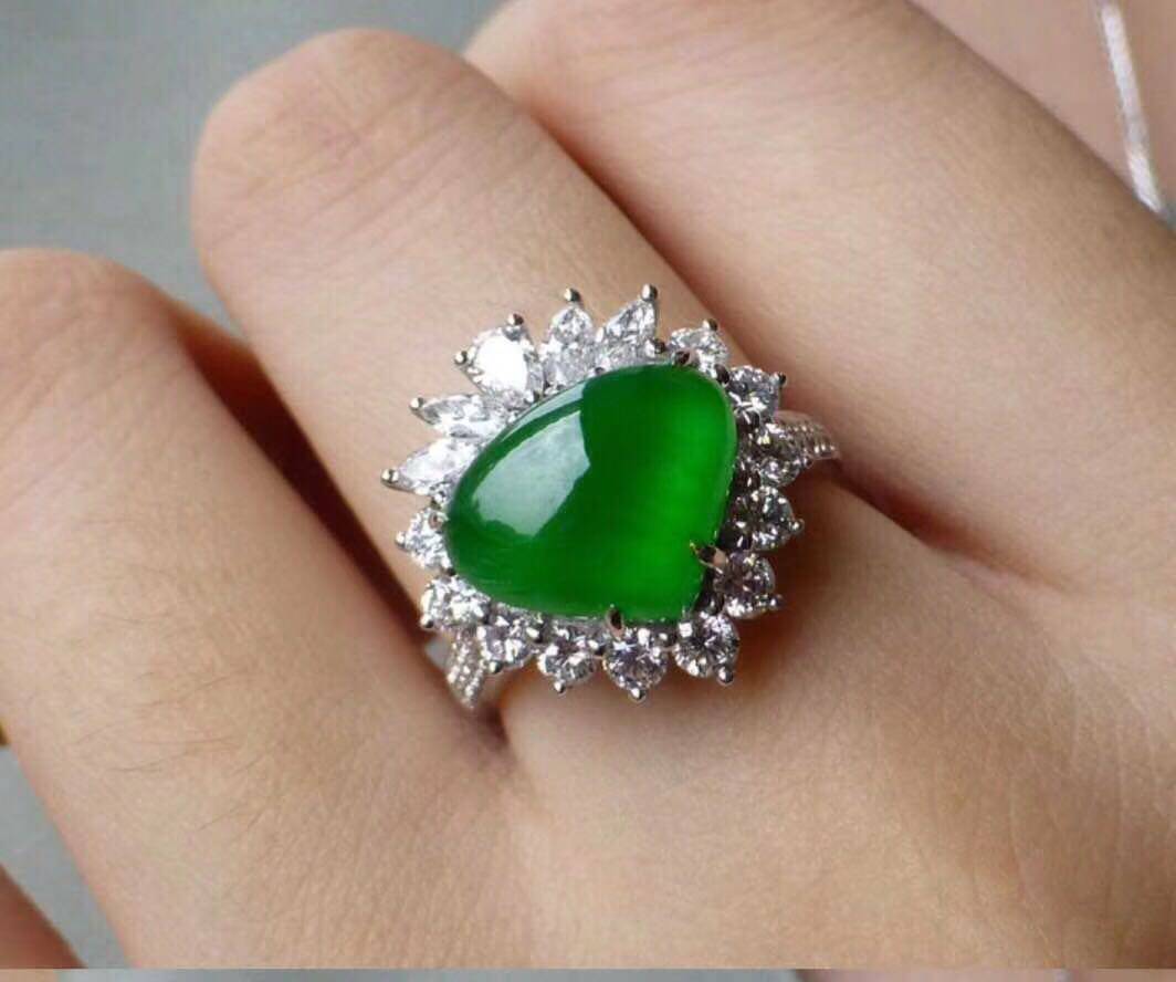 18k金南非钻石翡翠a货戒指14号