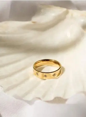 时尚18k 镀金时尚不锈钢戒指 cz 图戒指女人珠宝八角星戒指