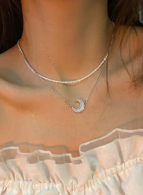 白月光~超仙ins风月亮项链轻奢小众项链女锁骨链网红2024年新款女