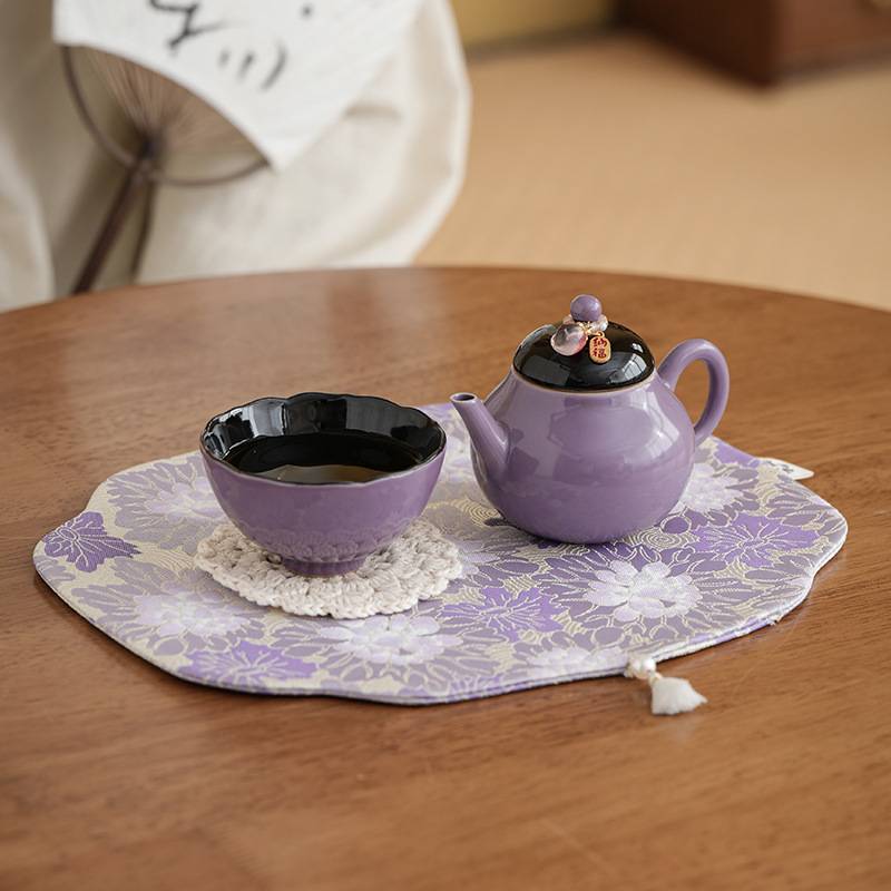 紫气东来梨壶一壶一杯户外便携式陶瓷泡茶壶茶杯旅行茶具布包套装