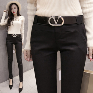 时髦黑色直筒铅笔长裤 西装 OL春秋新款 女休闲九分职业小脚裤 夏薄 裤