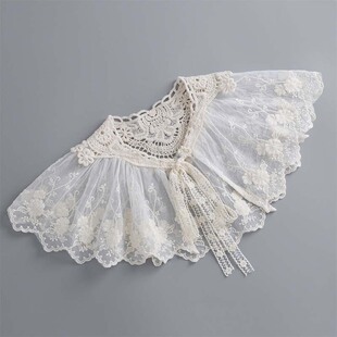 假领子花边蕾丝小披肩女斗篷多功能防晒配裙子蝴蝶结绑带春夏秋冬