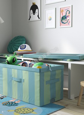 宜家国内代购 耶特比约 附盖储物盒 蓝色/绿色 81x45x44厘米 北欧