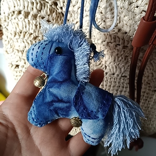 布艺手工蓝染小马驹项链车挂件包包挂件马年创意小礼物