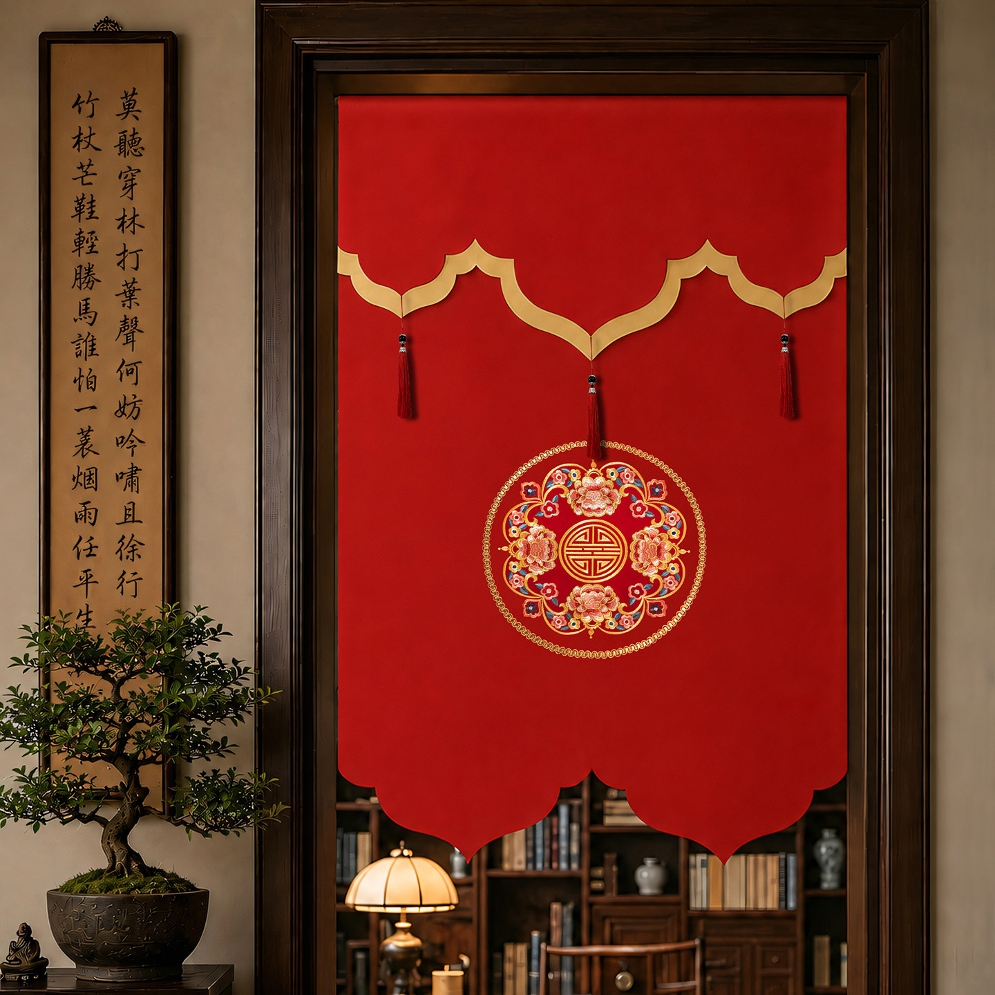 新中式结婚门帘红色喜庆婚房装饰布置卧室隔断帘子免打孔喜字挂帘