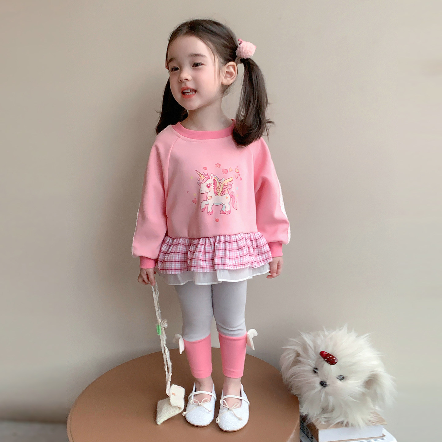 女童彩虹小马卫衣套装春款洋气儿童女孩卡通拼接上衣打底裤两件套