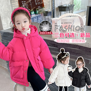 女童加厚羽绒服冬季2023新款小童韩版连帽保暖外套宝宝网红棉衣冬
