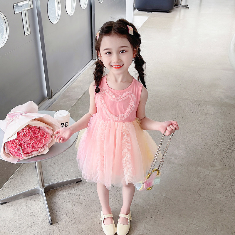 女小童夏季爱心连衣裙2026新款韩版女宝宝可爱无袖公主时尚网纱裙