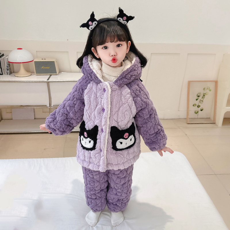 宝宝冬款法兰绒加绒家居服