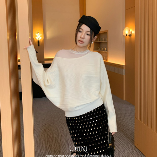 精致柔美温柔蕾丝拼接针织衫毛衣D5803