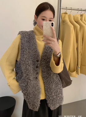 MISS ZI-冬上新(山茶）巨百搭韩系百搭气质羊羔毛保暖马甲10298