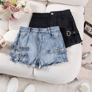 二分裤女生穿搭破洞牛仔裤爵士舞高腰性感加大码休闲裤heels短裤