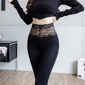 蕾丝高腰热舞御姐打底裤 勒痕显三角区紧身裤 女 薄款 纯欲微透瑜伽裤