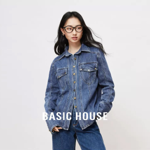 百家好春日牛仔衬衫 2024春季 House Basic 设计感叠穿衬衣外套