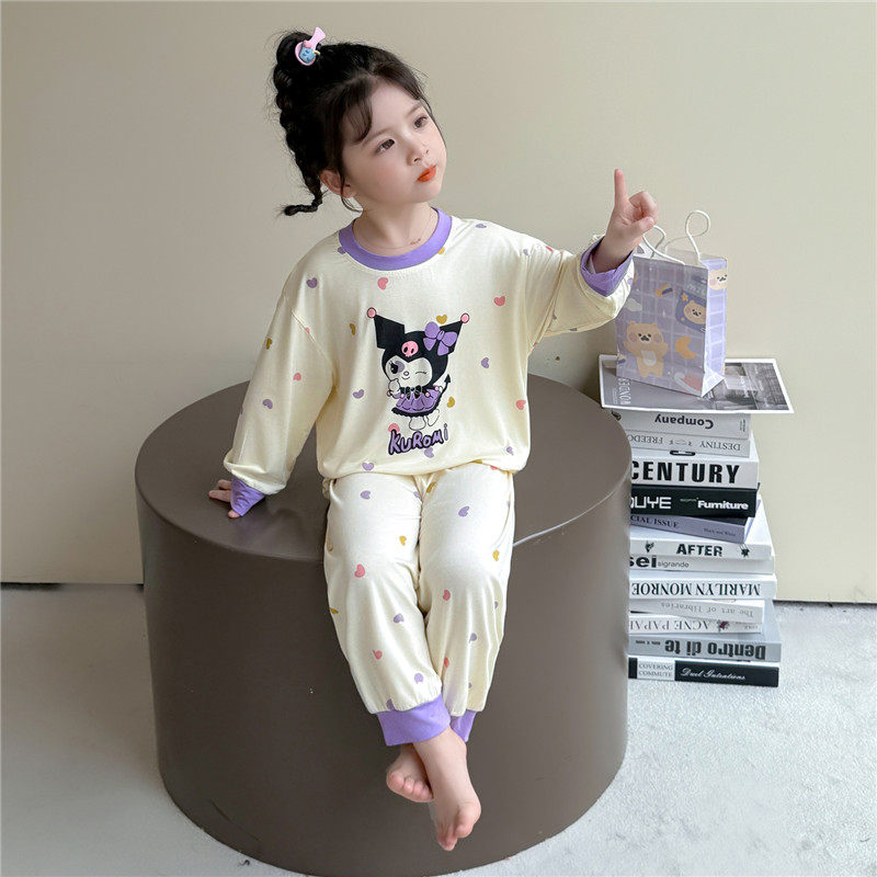 thumbnail for 女童睡衣莫代尔春秋季2025新款小女孩宝宝卡通可爱长袖家居服套装
