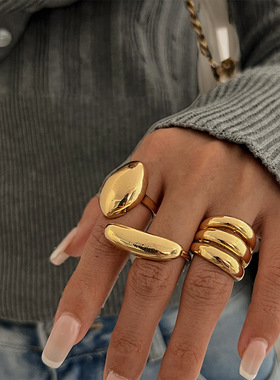 跨境爆款轻奢风合金戒指套装女几何形开口光面大小交叉戒指女饰品