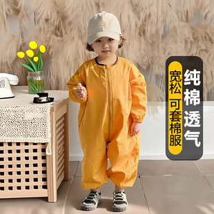 纯棉宝宝爬爬服全身户外吃饭防脏爬行服春秋季新生婴儿连体衣罩衣