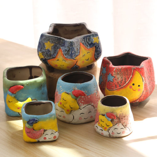 星星月亮卡通手绘捏花正方形