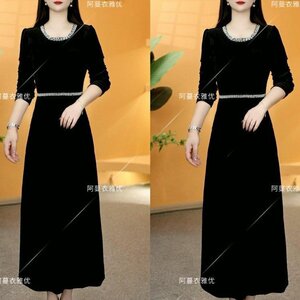 一件爆款丝绒显瘦连衣裙女2025春秋季新款礼服中长款裙子