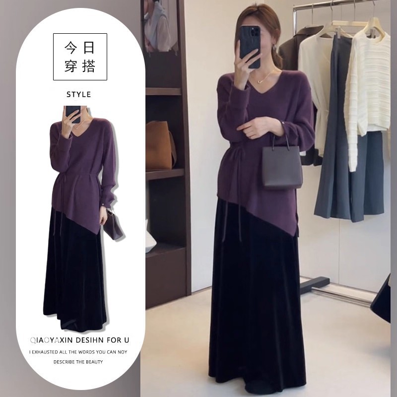 德国进口单件/2025秋冬新款设计感别致不规则紫色针织毛衣黑色半