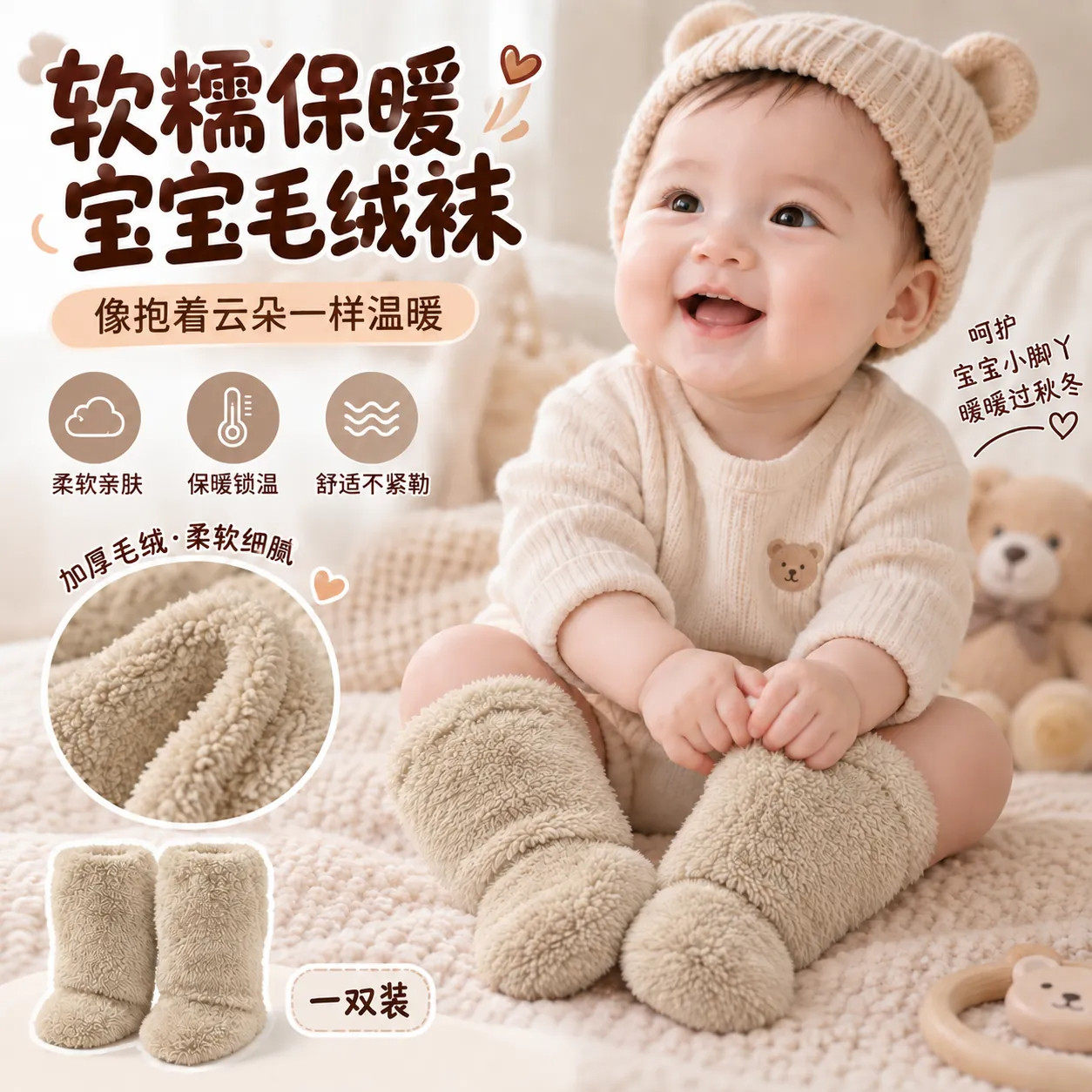 婴儿秋冬季脚套儿童鞋子加厚保暖棉鞋鞋套护脚套睡觉宝宝冬装袜套