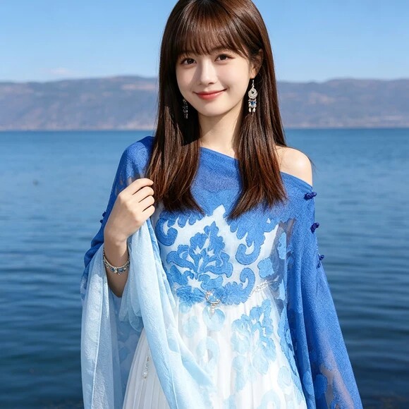 夏季防晒披肩女2026新款盘扣长款民族风旅游拍照薄款沙滩丝巾斗篷