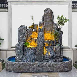 饰摆件 大型假山流水喷泉摆件户外庭院鱼池景观造景客厅高档山水装