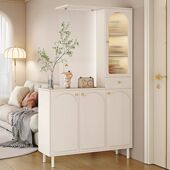 玄关柜入户客厅高酒柜长虹玻璃鞋 柜屏风一体奶油风现代玄关隔断柜