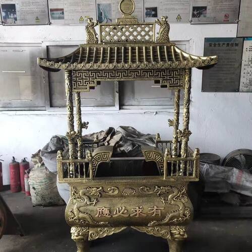 定制寺庙室外大香炉插香炉4/8龙柱祠堂户外长方形带顶盖铸铁香炉