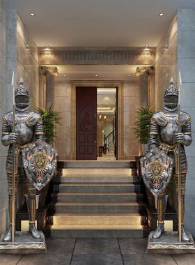 欧式迎宾人物大摆件复古罗马盔甲武士酒吧门厅大型骑士剧本杀道具