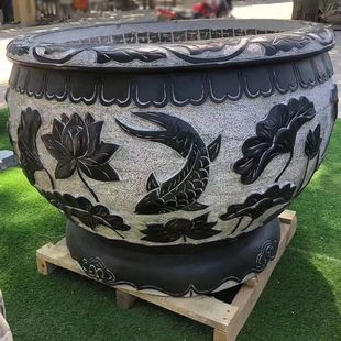 石雕鱼缸鱼盆庭院水缸青石鱼缸石缸室外仿古荷花水缸鱼池庭院摆件