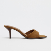 新款 高跟凉鞋 沙滩度假风细跟凉拖鞋 ZA2025夏季 露趾一字带穆勒拖鞋