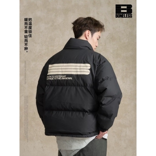 BONELESS冬季90白鸭绒品牌字母羽绒服外套男保暖美式面包服