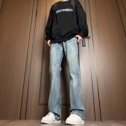 复古牛仔裤男款25秋季新款美式高街vibe潮牌宽松直筒微喇牛仔裤子