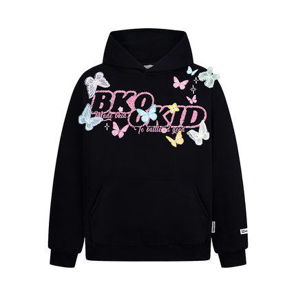 NTBF美式复古手绘蝴蝶印花连帽卫衣男女秋季百搭宽松情侣上衣潮牌