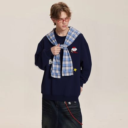 NTBF格子绑带可拆卸帽子套头卫衣男女秋季新款宽松休闲百搭上衣