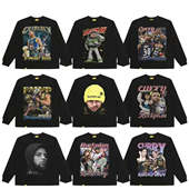 T恤透气重磅打底衫 摇滚计划潮牌美式 复古水洗做旧宽松嘻哈长袖 秋